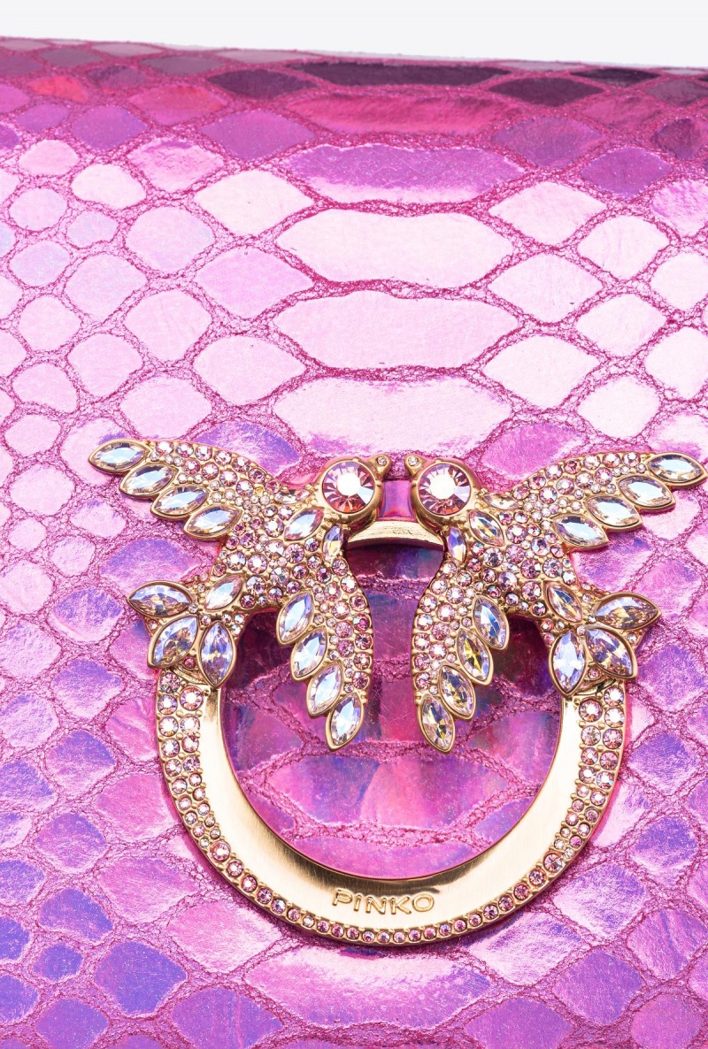 LAMINATED PINK-BRUSHED GOLD Pinko Galleria mini Love Bag Click in holographic reptile skin | LMYTR76699