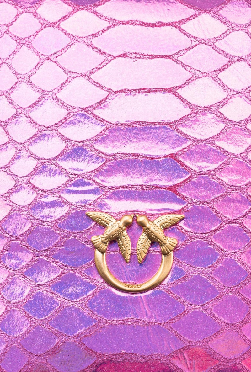 LAMINATED PINK-BRUSHED GOLD Pinko Galleria mini Love Bag Click in holographic reptile skin | LMYTR76699