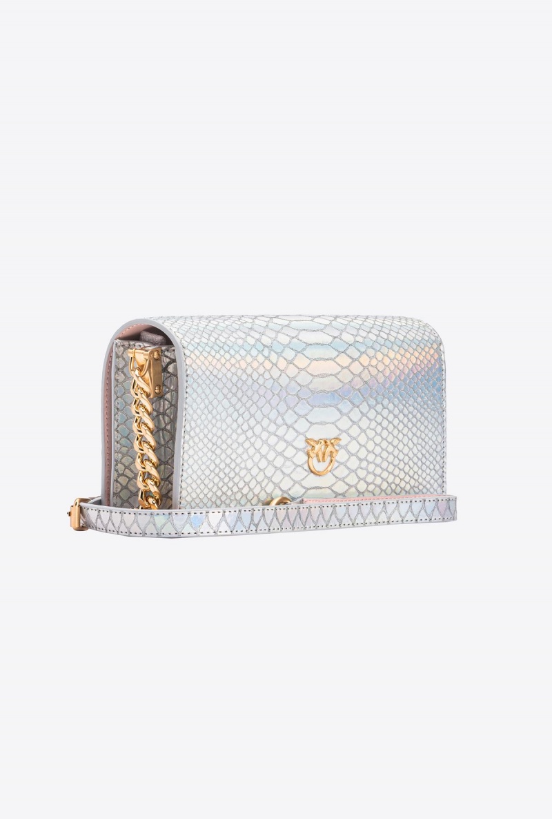 LAMINATED SILVER-BRUSHED GOLD Pinko Galleria mini Love Bag Click in holographic silver reptile skin | MYXMI74781