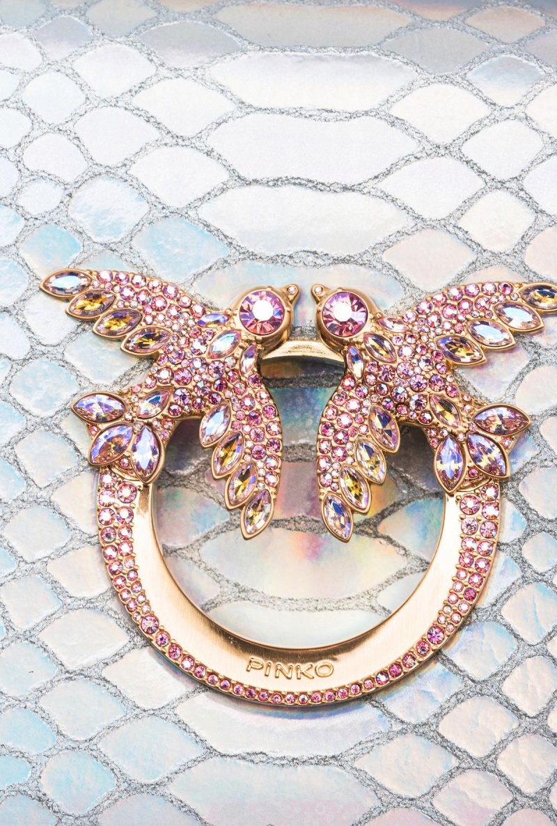 LAMINATED SILVER-BRUSHED GOLD Pinko Galleria mini Love Bag Click in holographic silver reptile skin | MYXMI74781