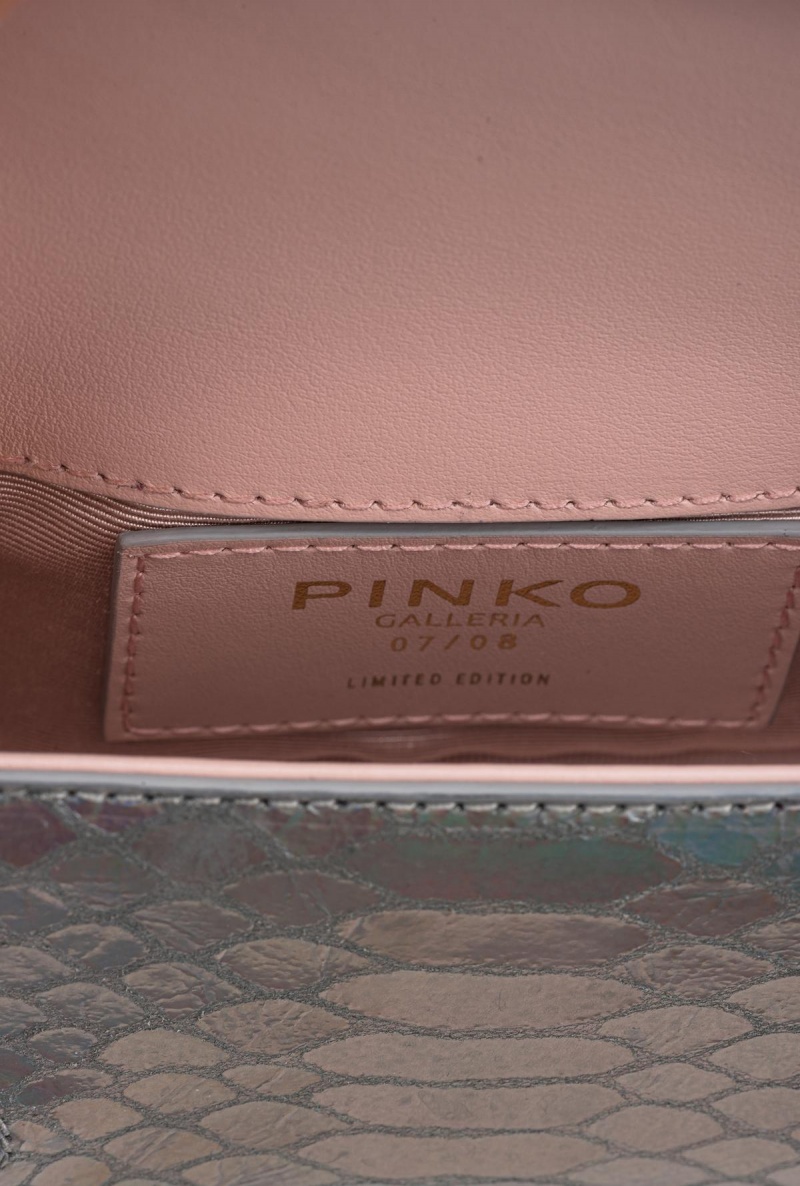 LAMINATED SILVER-BRUSHED GOLD Pinko Galleria micro Love Bag Click in holographic silver reptile skin | BMYSO79977
