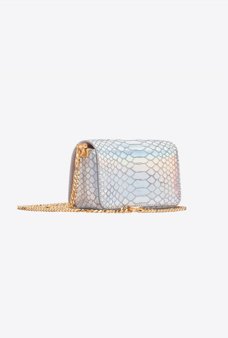 LAMINATED SILVER-BRUSHED GOLD Pinko Galleria micro Love Bag Click in holographic silver reptile skin | MYIIZ21983