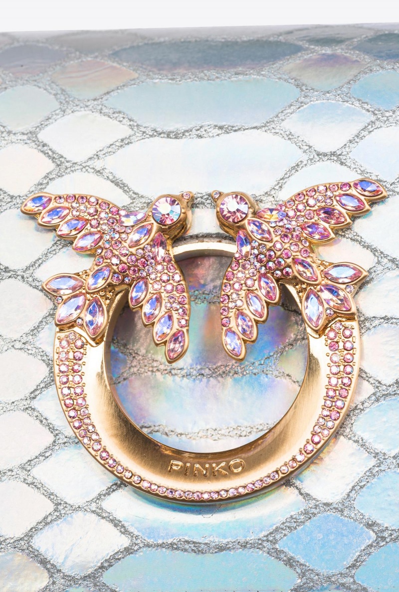 LAMINATED SILVER-BRUSHED GOLD Pinko Galleria micro Love Bag Click in holographic silver reptile skin | MYIIZ21983