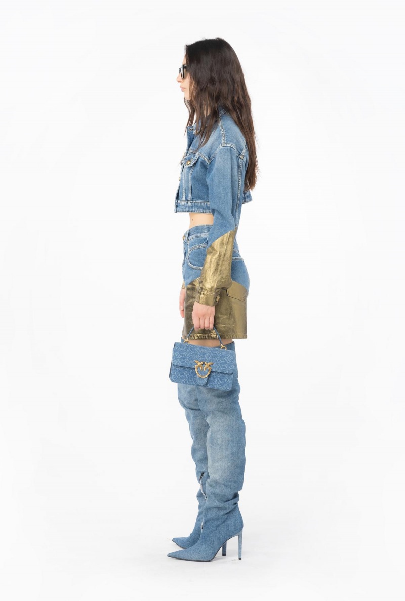 LIGHT BLUE/GOLD Pinko Golden denim mini skirt | XMYGW75596