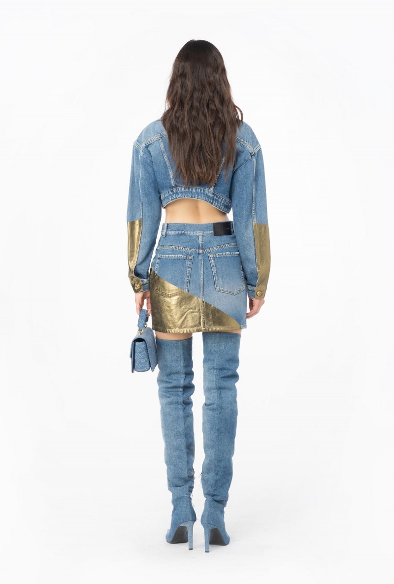 LIGHT BLUE/GOLD Pinko Golden denim mini skirt | XMYGW75596
