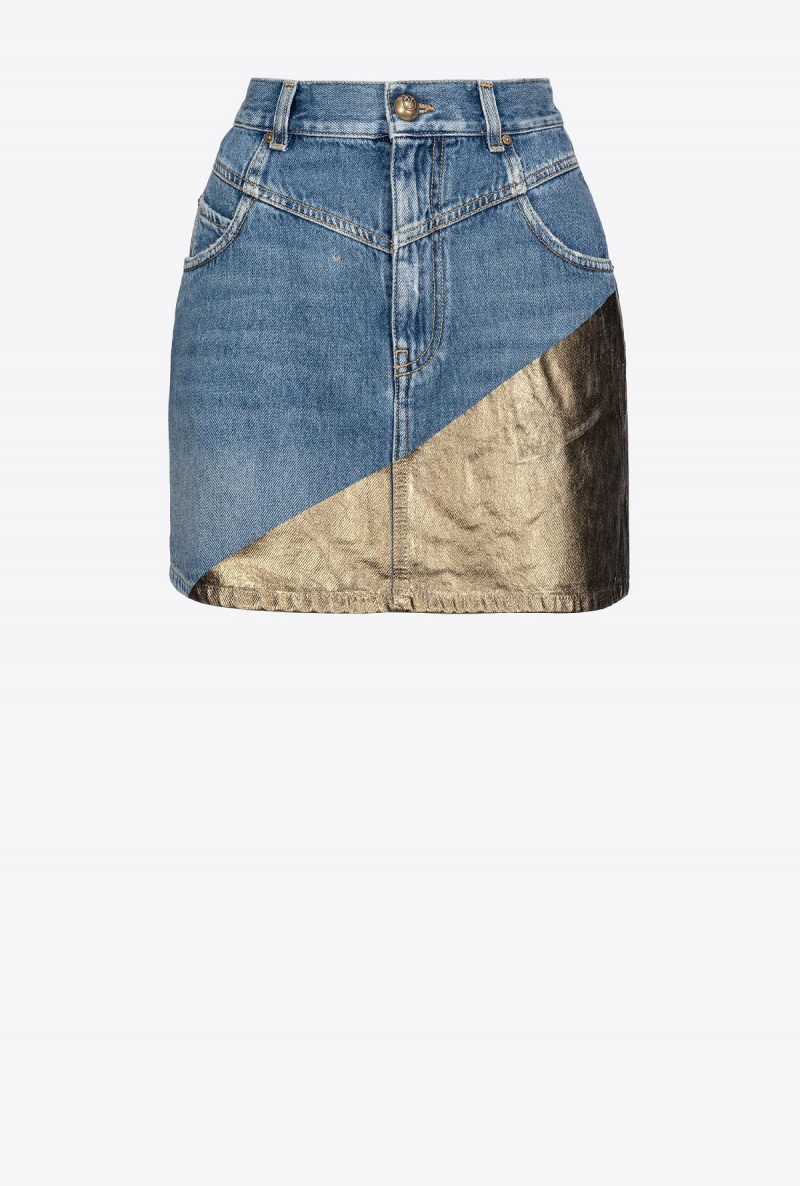 LIGHT BLUE/GOLD Pinko Golden denim mini skirt | XMYGW75596
