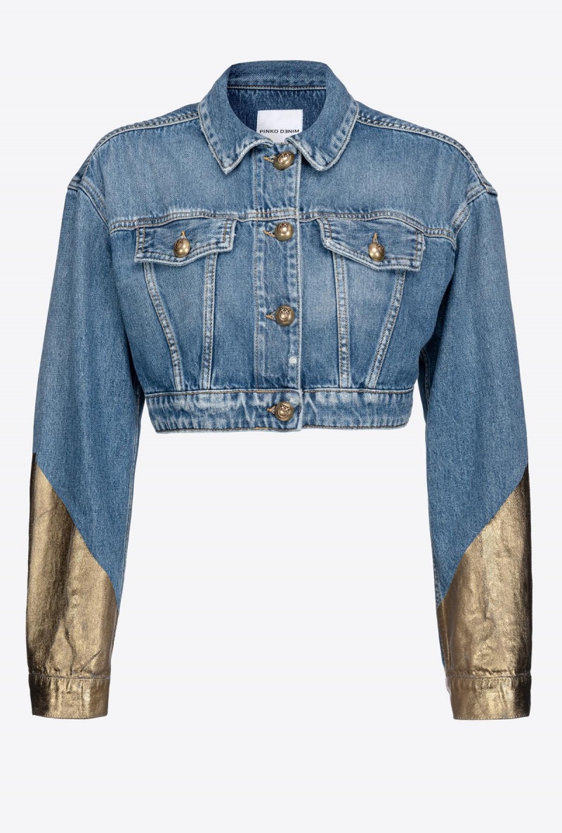 LIGHT BLUE/GOLD Pinko Short golden denim jacket | MYDFL57953