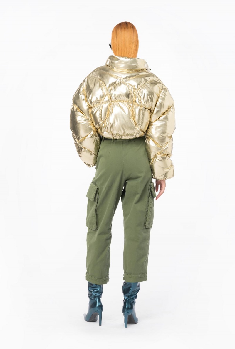 LIGHT METALLIC GOLD Pinko Cropped padded mirror-effect jacket | MYXBR83372