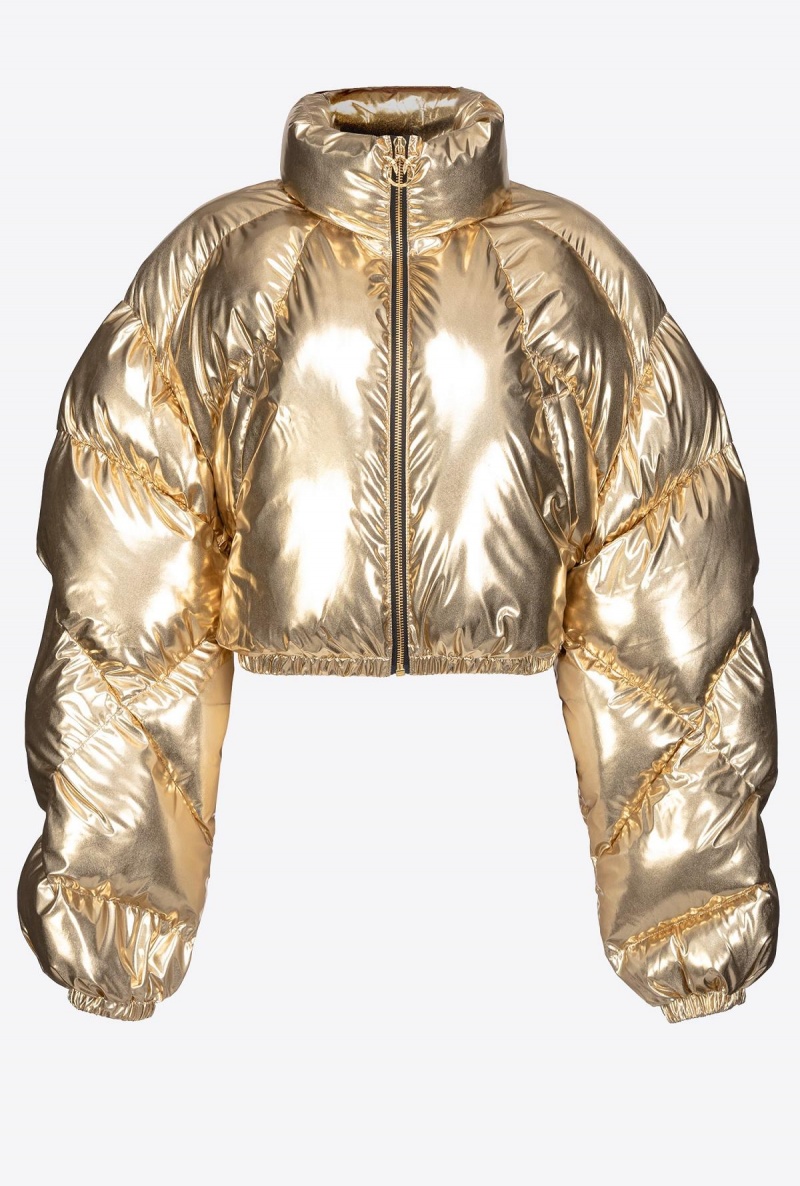 LIGHT METALLIC GOLD Pinko Cropped padded mirror-effect jacket | MYXBR83372