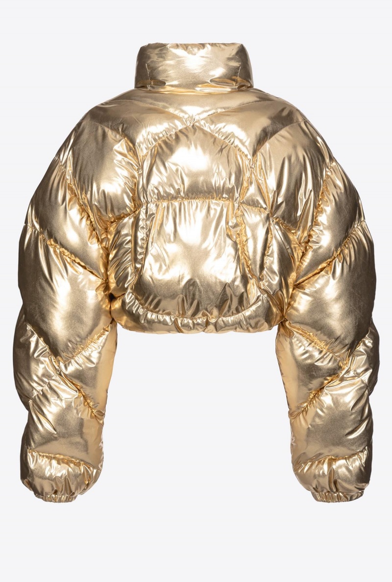 LIGHT METALLIC GOLD Pinko Cropped padded mirror-effect jacket | MYXBR83372