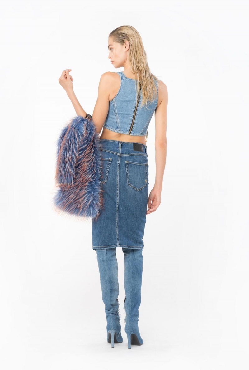 LIGHT VINTAGE WASH Pinko Denim bustier top with rhinestone logo | XMYGW75528