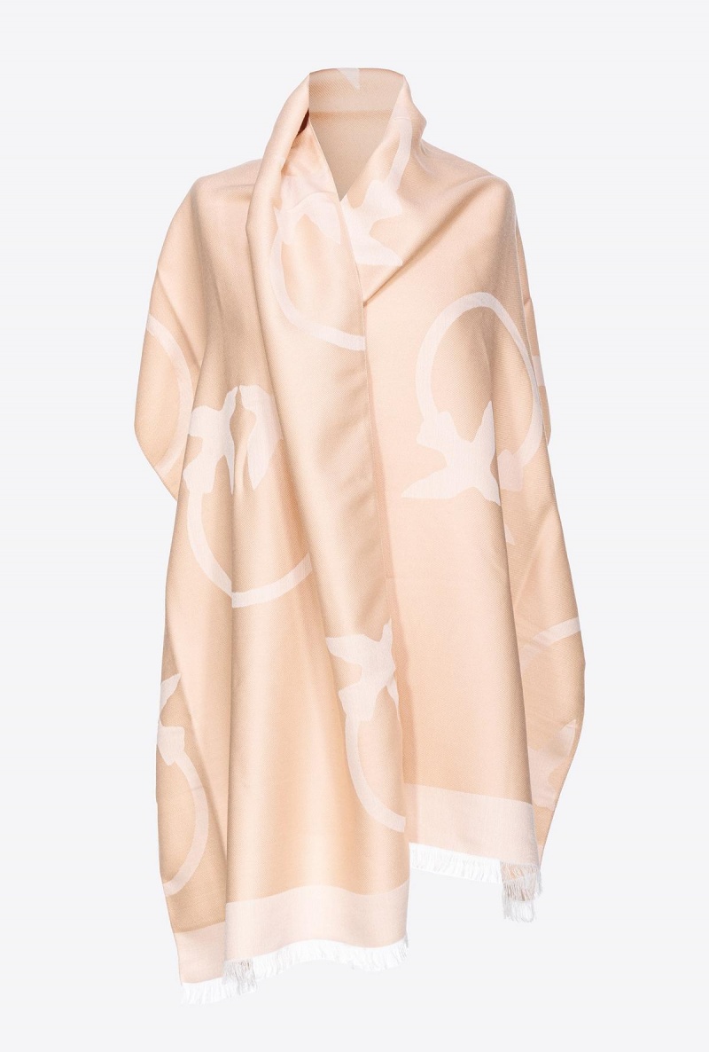 LIGHT WHITE COFFEE Pinko Cashmere scarf with large Love Birds detail | MYJKU33252