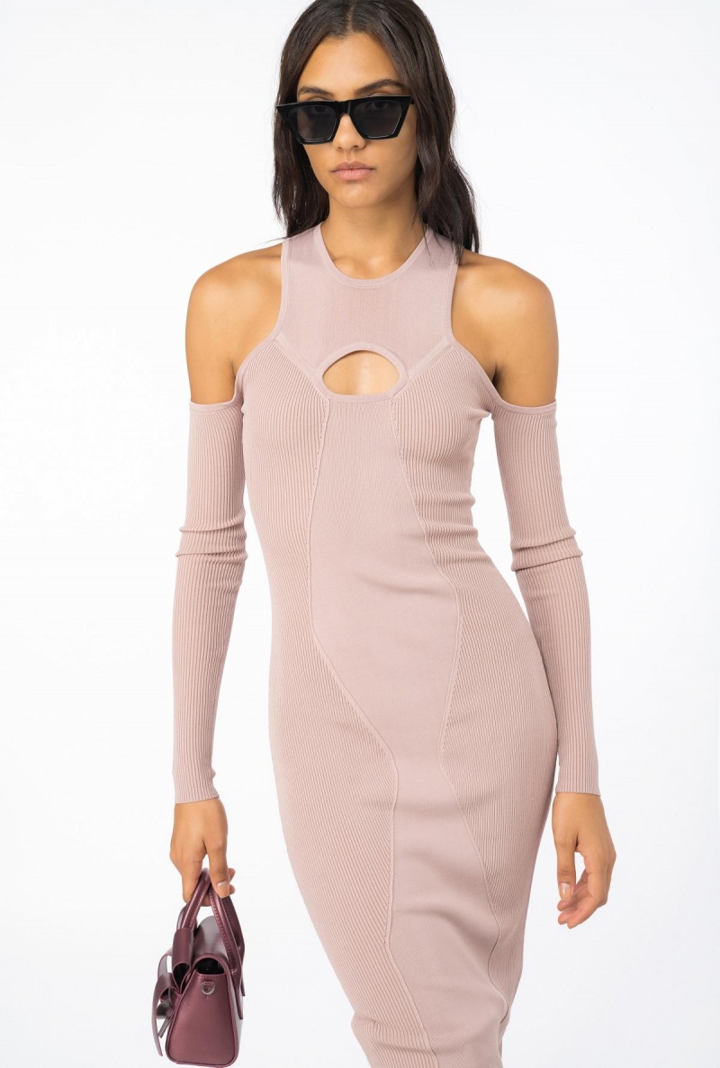 LIGHT WHITE COFFEE Pinko Off-the-shoulder knit dress | MYJKU51206