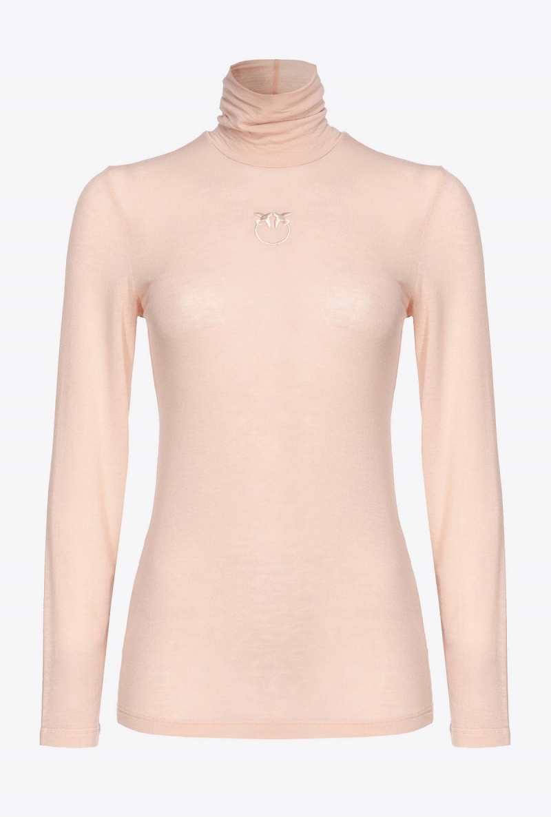 LIGHT WHITE COFFEE Pinko Turtleneck with Love Birds embroidery | MYIIZ81824