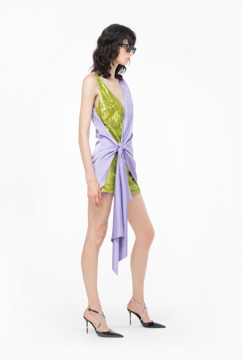 LILAC/GREEN Pinko Fully sequinned satin mini dress | DMYKV64887