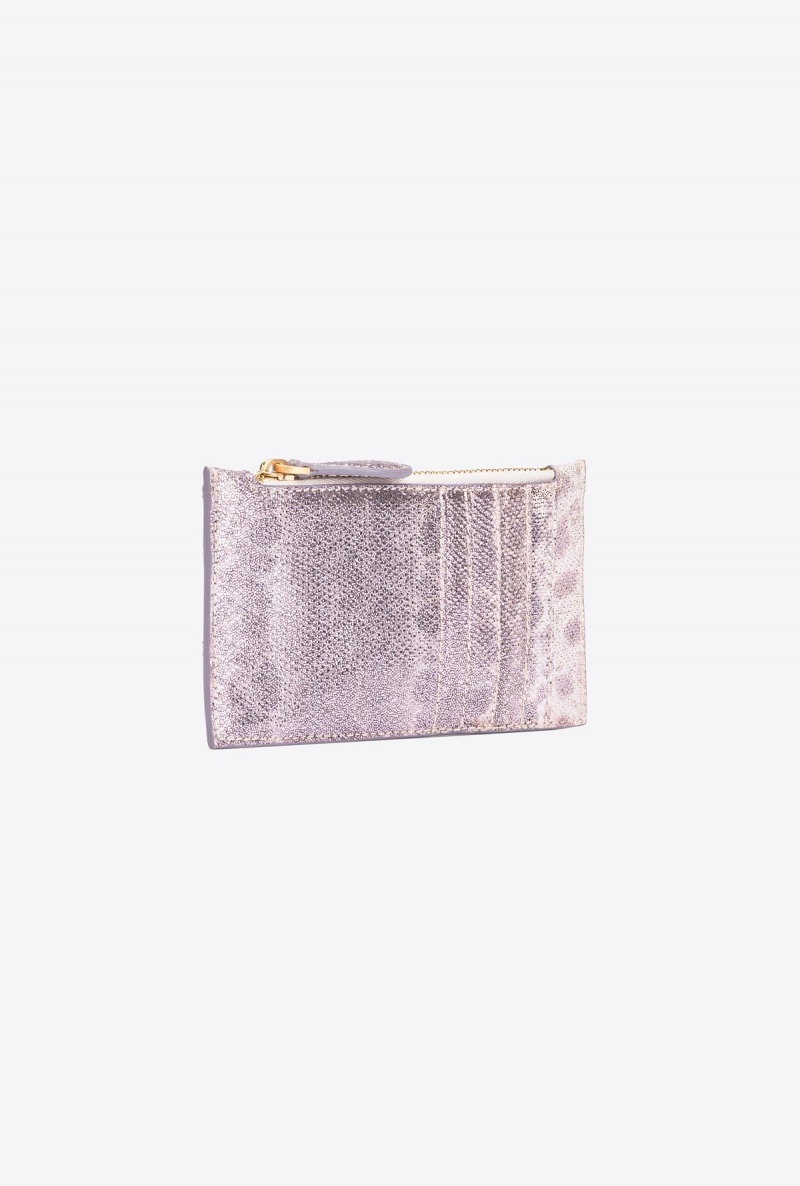 LILAC BROWN-BRUSHED GOLD Pinko Galleria card holder in microdot laminated reptile skin | MYNZX25772