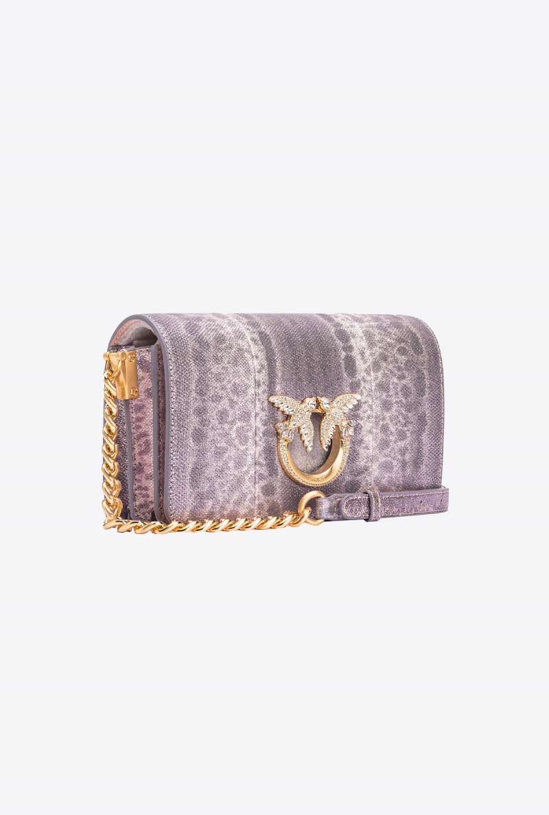 LILAC BROWN-BRUSHED GOLD Pinko Galleria mini Love Bag Click in microdot laminated reptile skin | UMYND53311