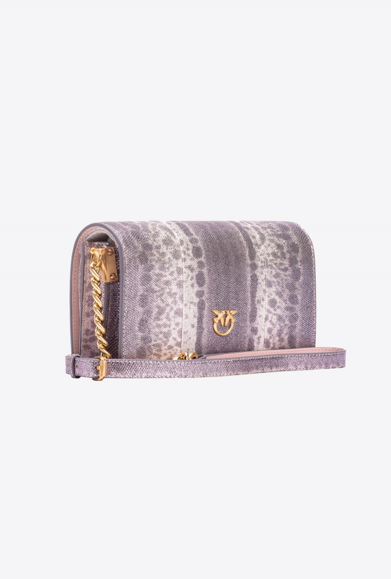 LILAC BROWN-BRUSHED GOLD Pinko Galleria mini Love Bag Click in microdot laminated reptile skin | EMYVG19796