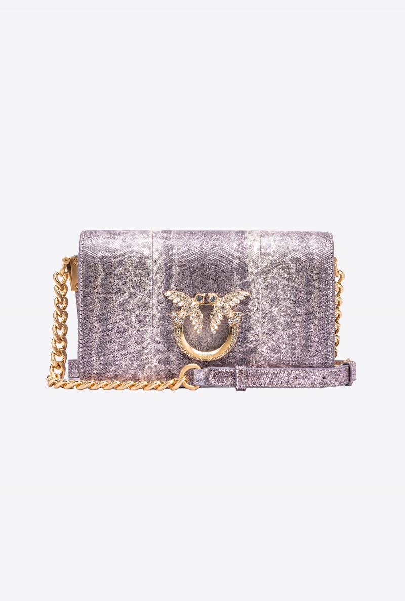 LILAC BROWN-BRUSHED GOLD Pinko Galleria mini Love Bag Click in microdot laminated reptile skin | EMYVG19796
