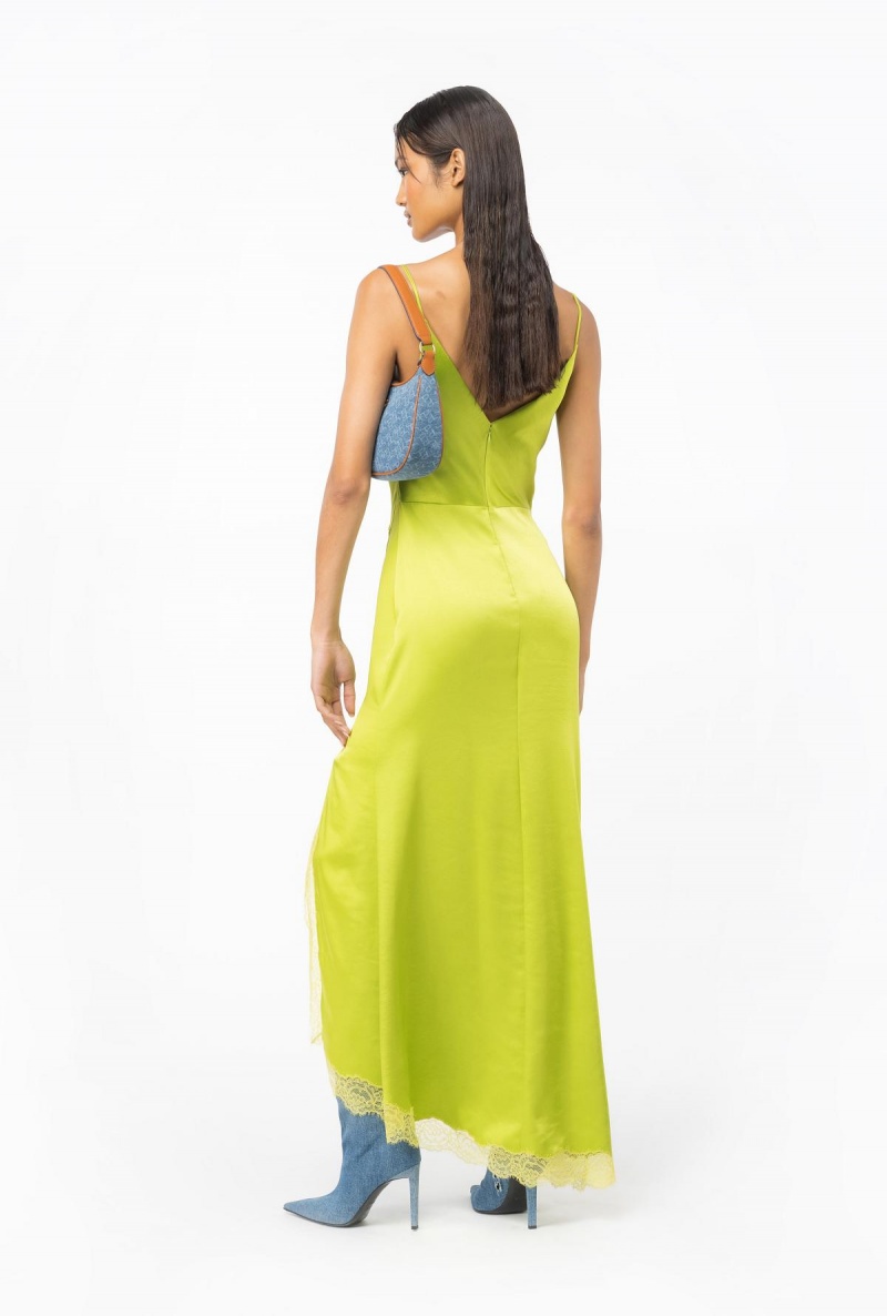 LIME YELLOW Pinko Elegant satin and lace dress | MYJVR78749