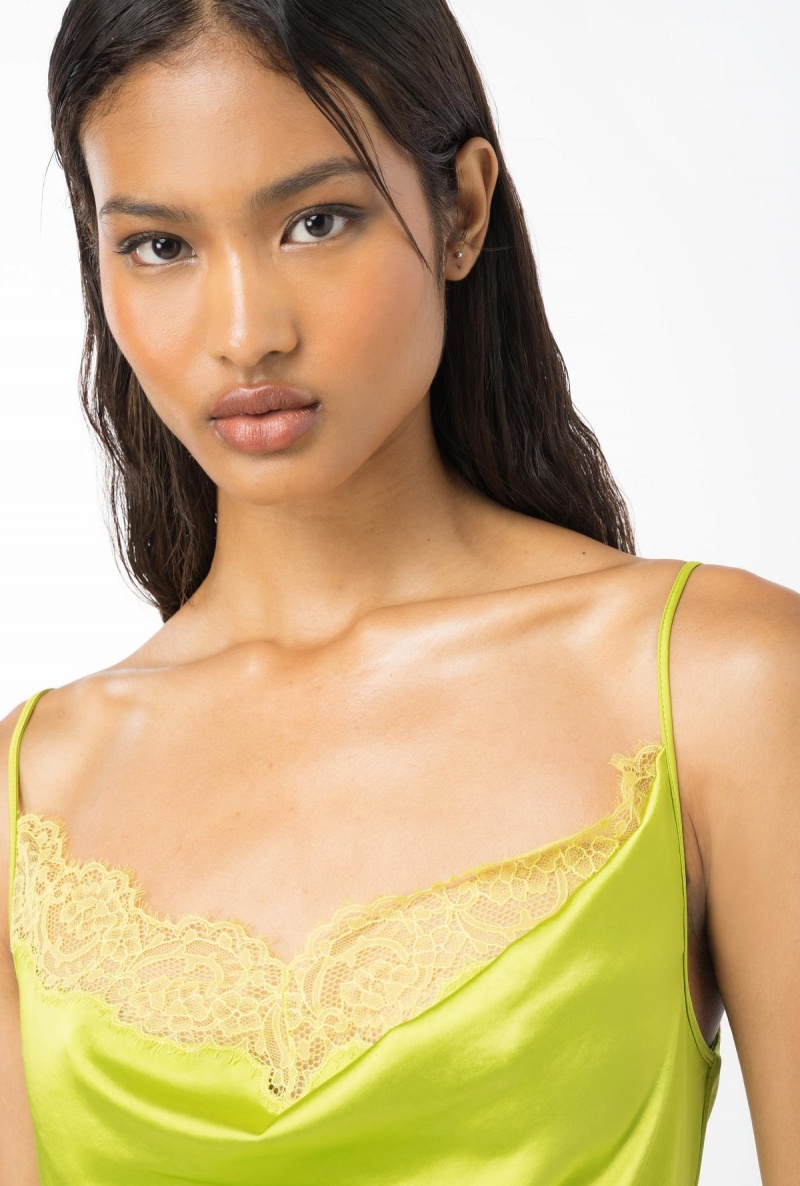 LIME YELLOW Pinko Elegant satin and lace dress | MYJVR78749