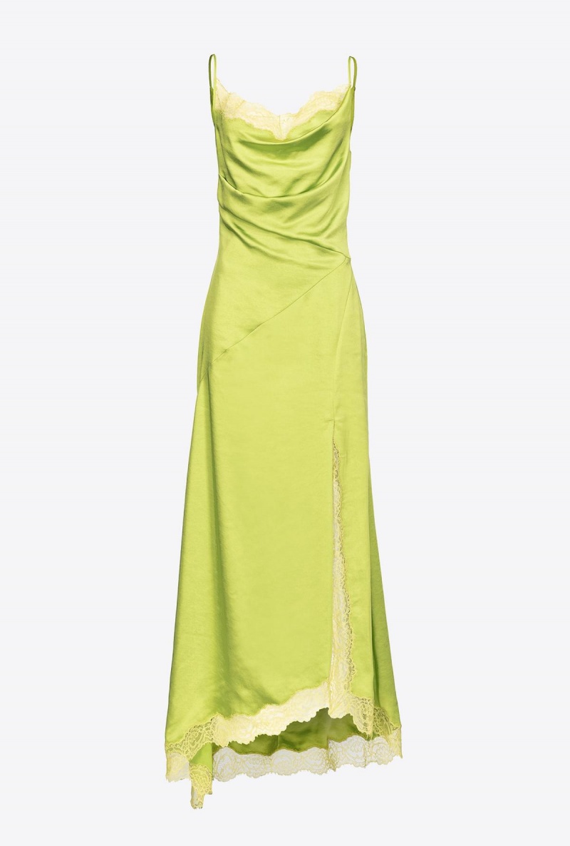 LIME YELLOW Pinko Elegant satin and lace dress | MYJVR78749