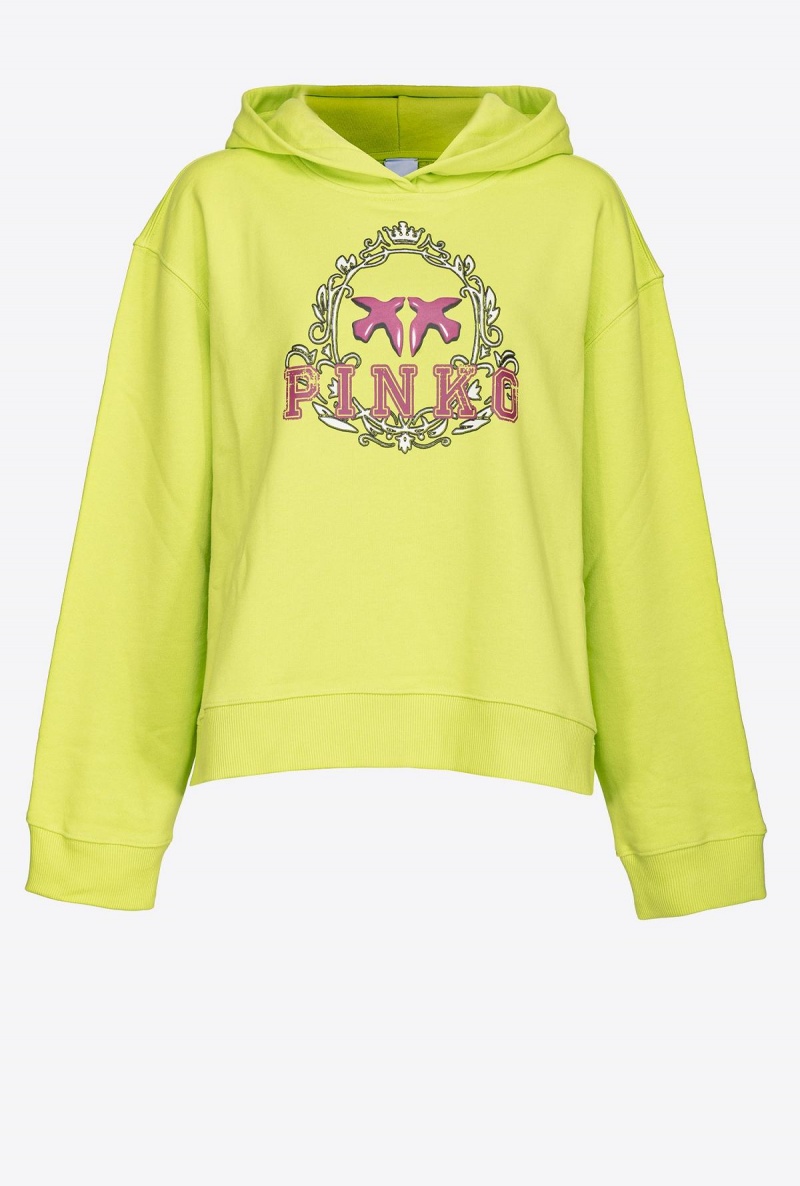 LIME YELLOW Pinko Hoodie with Vintage Frame print | ZMYNQ80721