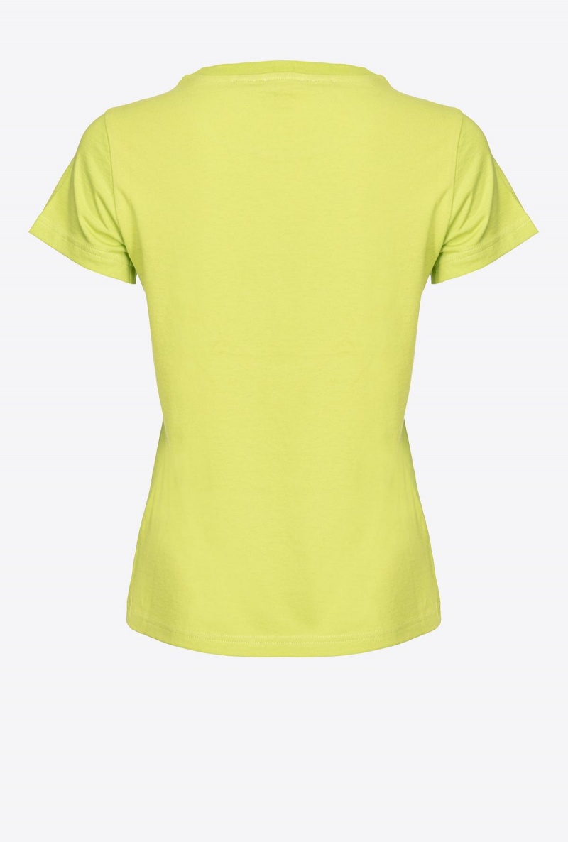 LIME YELLOW Pinko Logo-print T-shirt | AMYWC93757