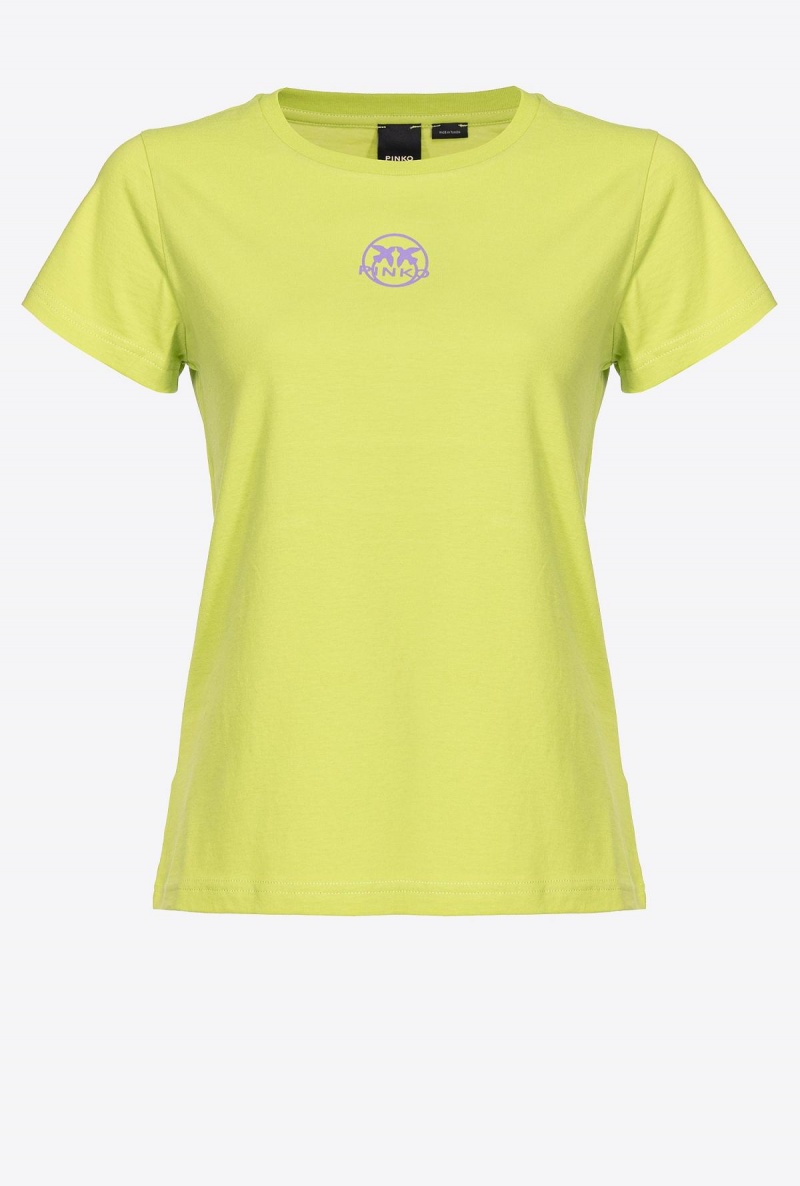 LIME YELLOW Pinko Logo-print T-shirt | AMYWC93757