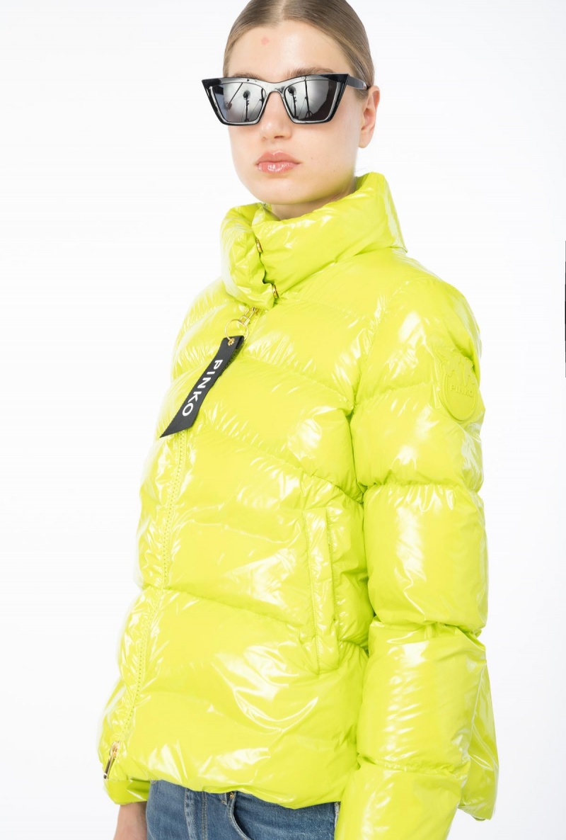 LIME YELLOW Pinko Padded crystal nylon pea jacket | YMYVQ61202