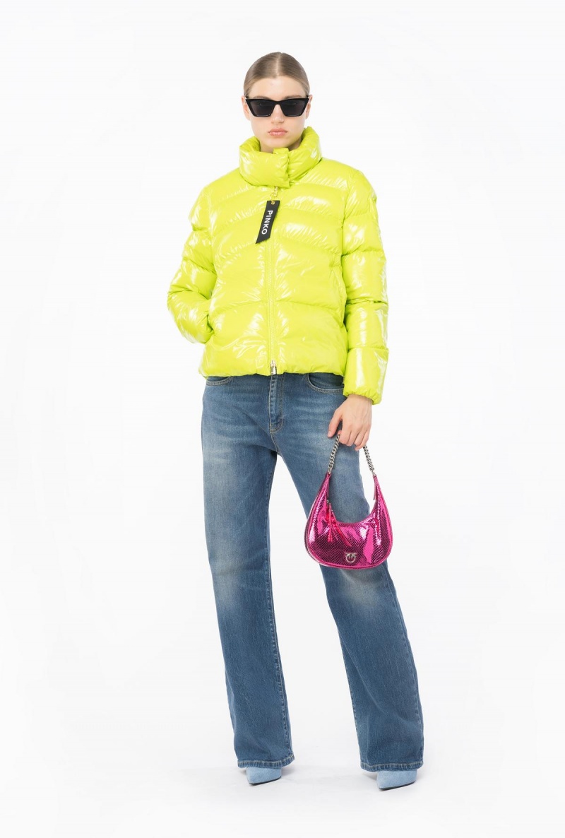 LIME YELLOW Pinko Padded crystal nylon pea jacket | YMYVQ61202