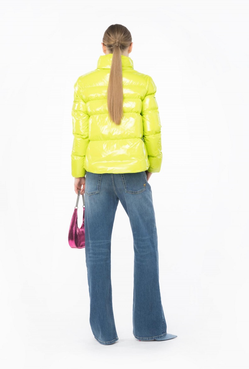 LIME YELLOW Pinko Padded crystal nylon pea jacket | YMYVQ61202