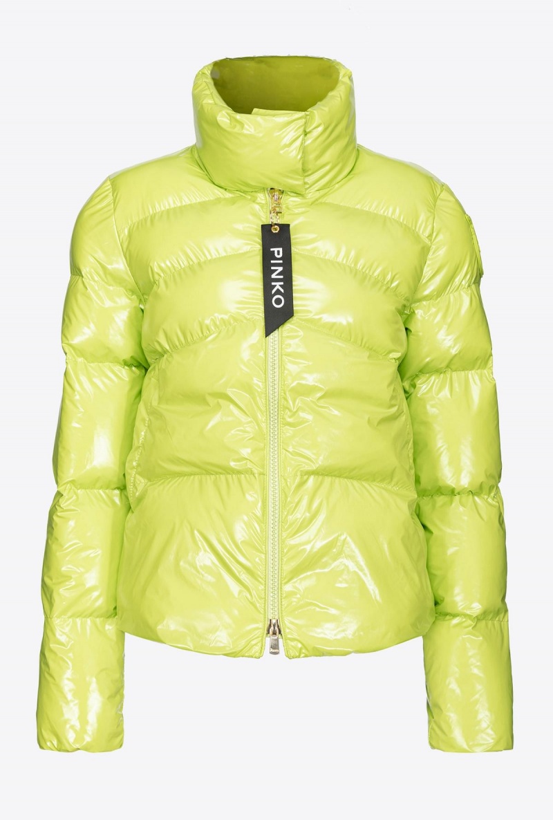 LIME YELLOW Pinko Padded crystal nylon pea jacket | YMYVQ61202