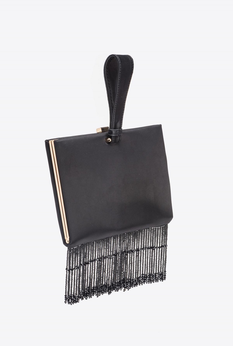 LIMO BLACK-SHINY GOLD Pinko Fringed satin handbag | MYCIF50522