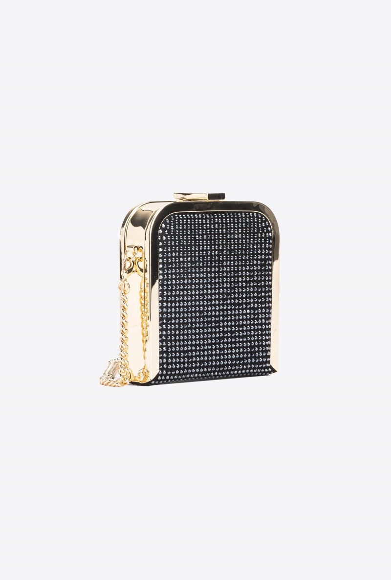 LIMO BLACK-SHINY GOLD Pinko Fully rhinestoned Box Clutch | MYEAH49844