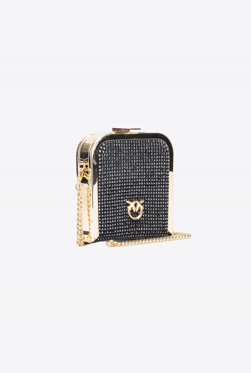 LIMO BLACK-SHINY GOLD Pinko Fully rhinestoned Box Clutch | MYEAH49844