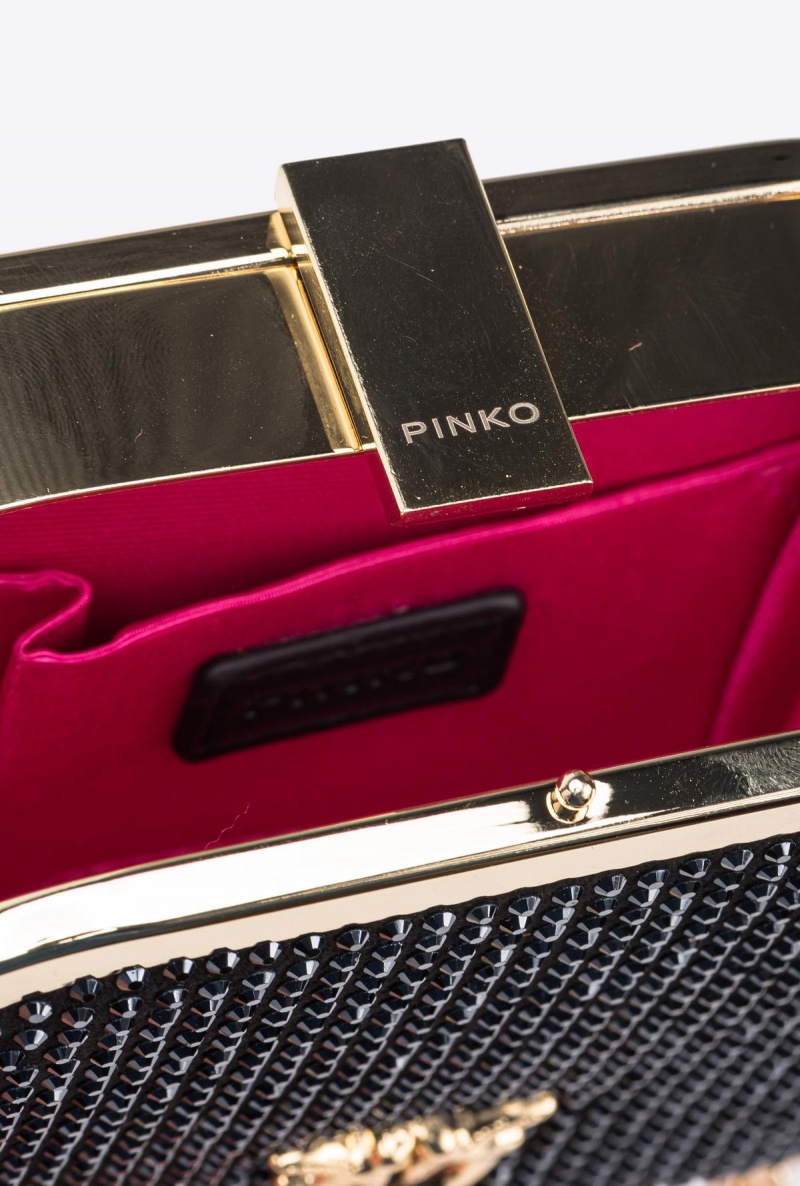 LIMO BLACK-SHINY GOLD Pinko Fully rhinestoned Box Clutch | MYEAH49844