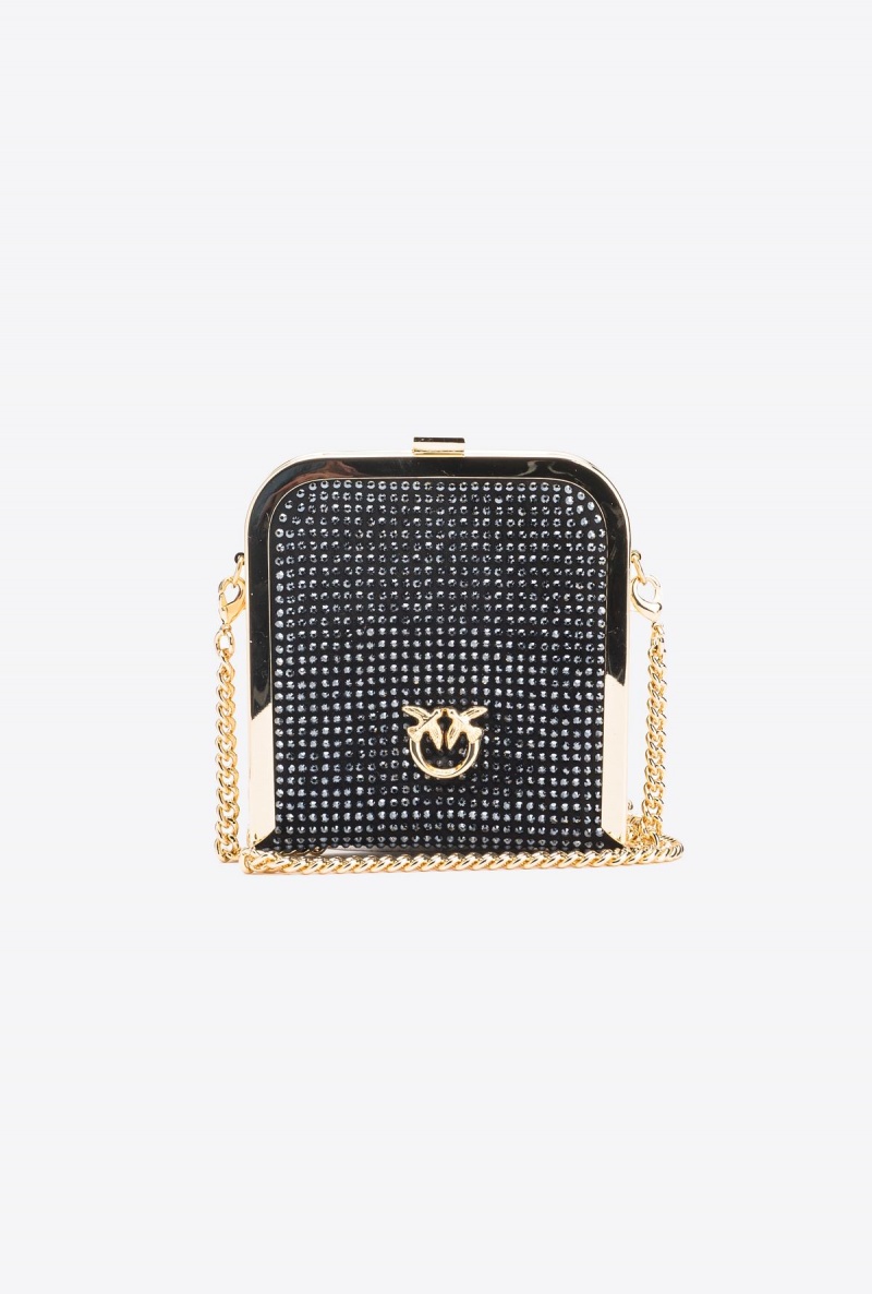 LIMO BLACK-SHINY GOLD Pinko Fully rhinestoned Box Clutch | MYEAH49844