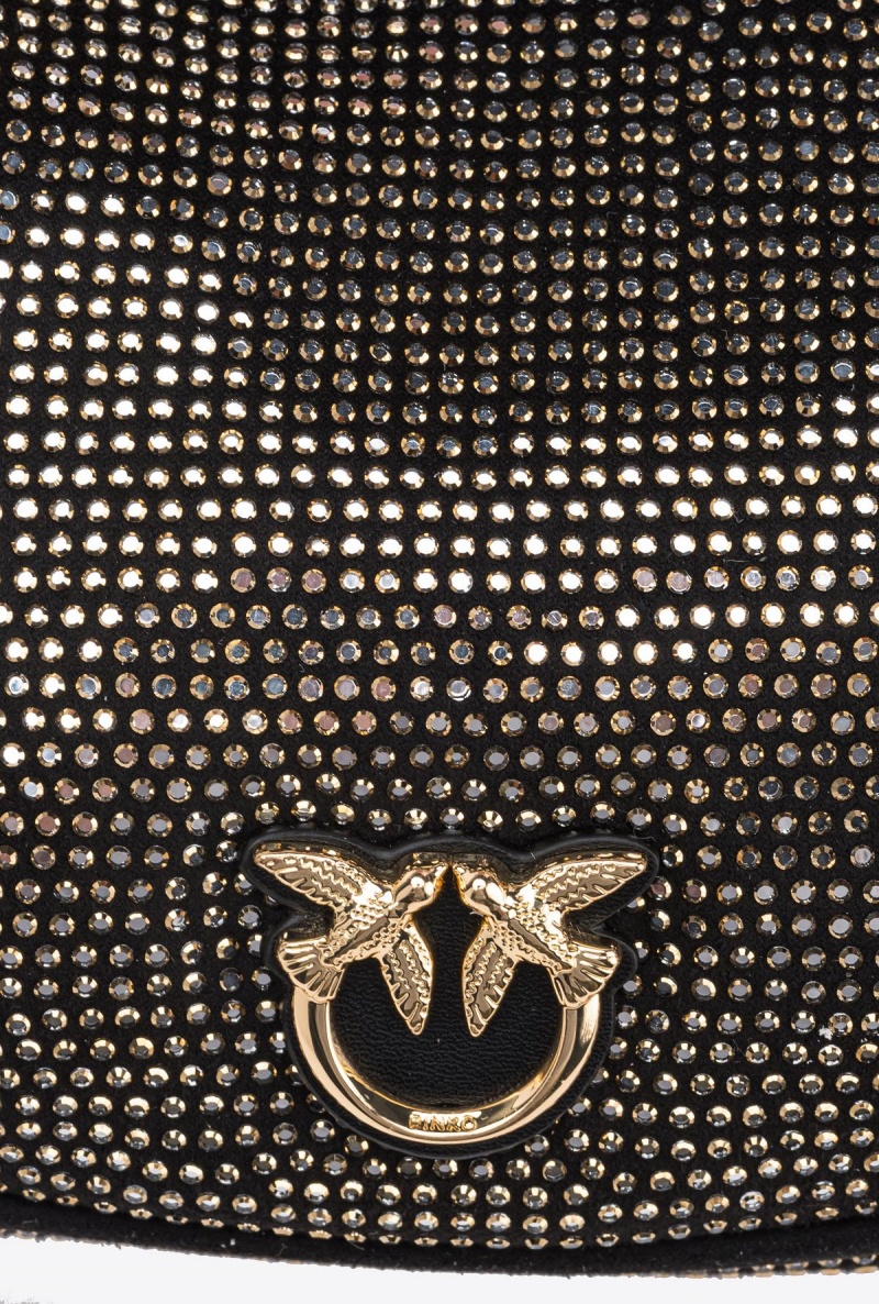 LIMO BLACK-SHINY GOLD Pinko Fully rhinestoned mini Brioche Bag Hobo | XMYBH92549
