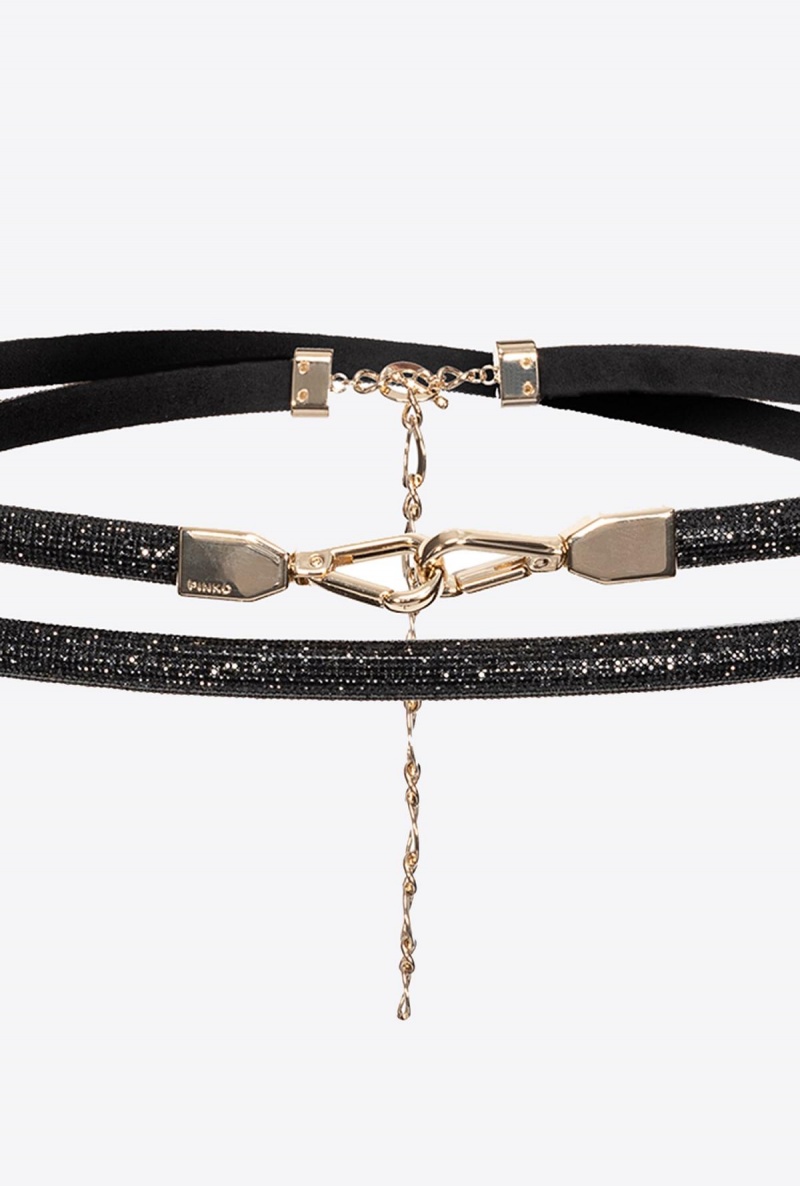 LIMO BLACK-SHINY GOLD Pinko Micro-rhinestoned belt | EMYVG26666