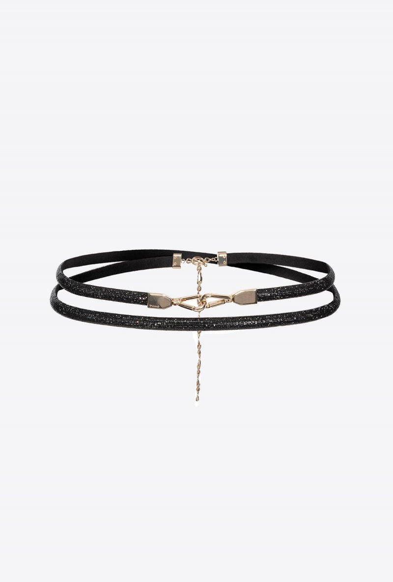 LIMO BLACK-SHINY GOLD Pinko Micro-rhinestoned belt | EMYVG26666