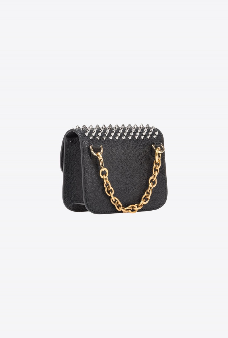 LIMO BLACK-SHINY NICKEL Pinko Micro Love Bag Bell with studs | FMYUI11200