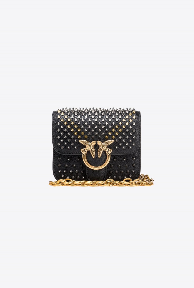 LIMO BLACK-SHINY NICKEL Pinko Micro Love Bag Bell with studs | FMYUI11200