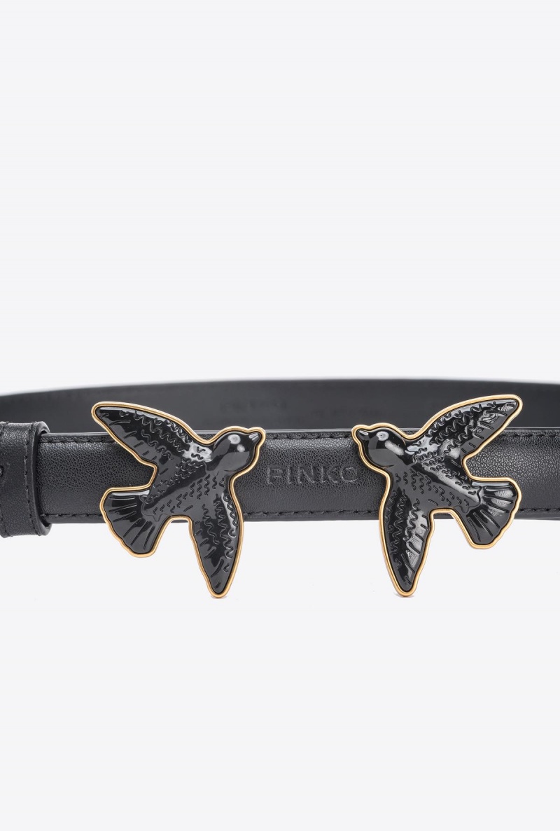 LIMO BLACK BLOCK COLOUR Pinko Thin belt with coated Love Birds 2cm | YMYVQ81891