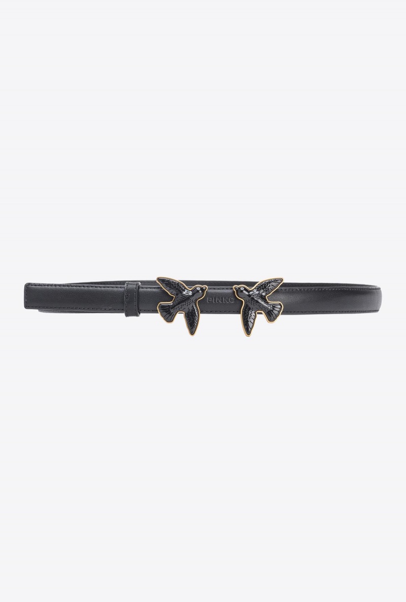 LIMO BLACK BLOCK COLOUR Pinko Thin belt with coated Love Birds 2cm | YMYVQ81891