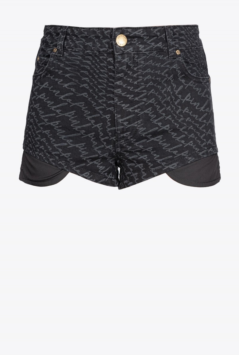 LIMO BLACK Pinko Black denim shorts with fluid logo | MYJVR59390