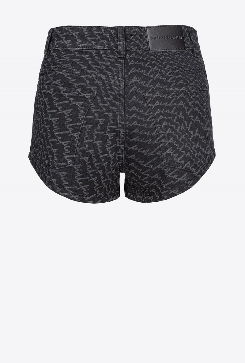LIMO BLACK Pinko Black denim shorts with fluid logo | MYJVR59390