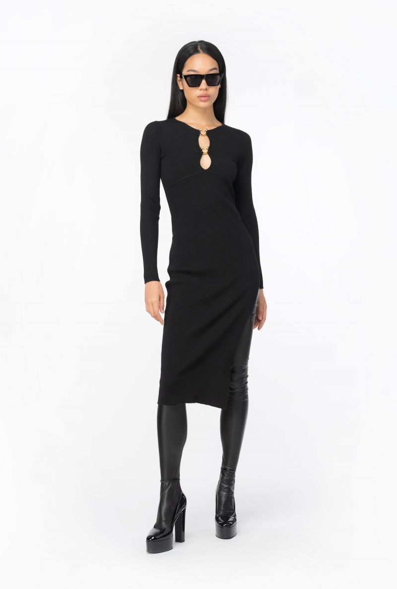 LIMO BLACK Pinko Calf-length dress with Love Birds buckles | FMYHY54265