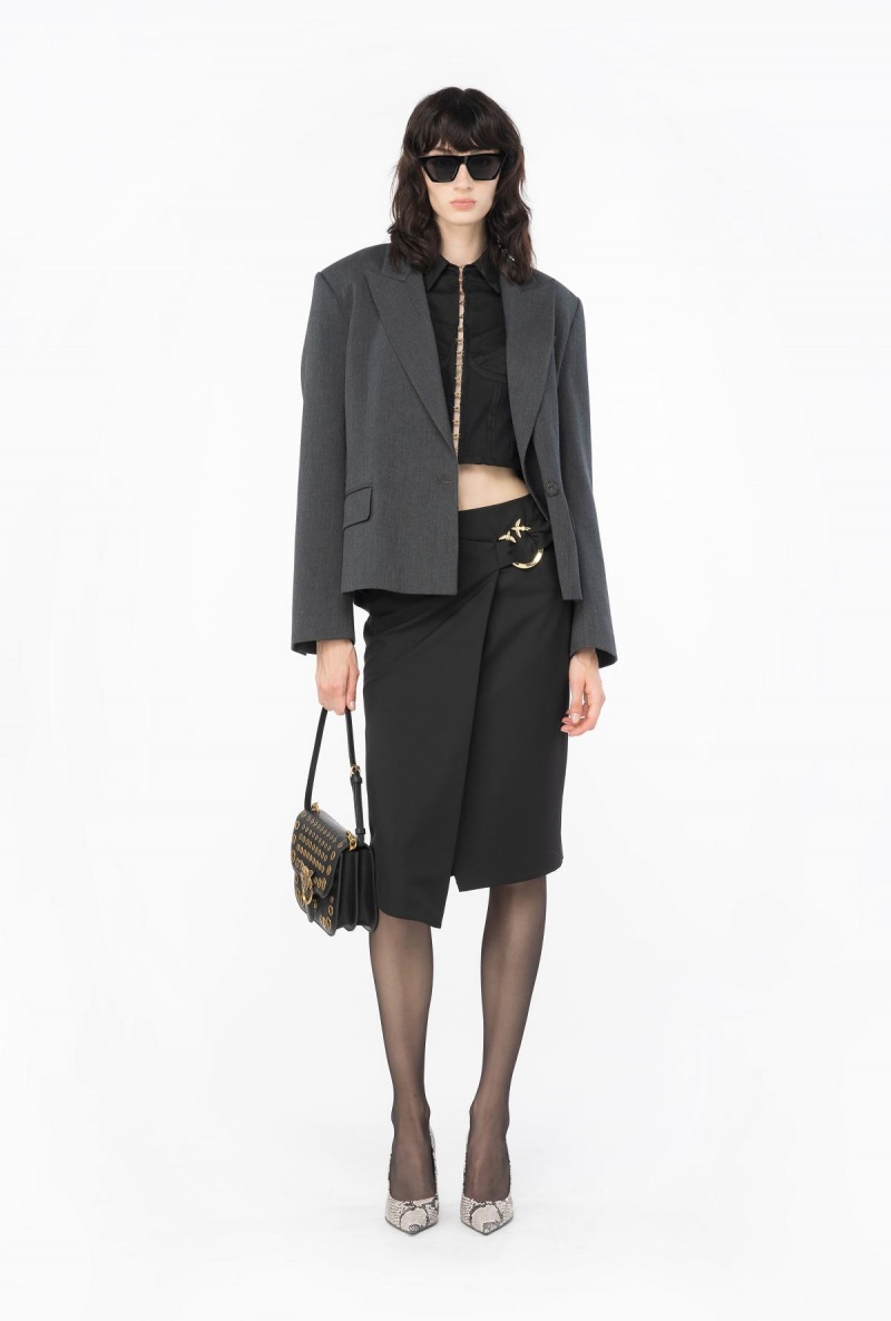 LIMO BLACK Pinko Calf-length skirt with piercing buckle | MYJZR72336