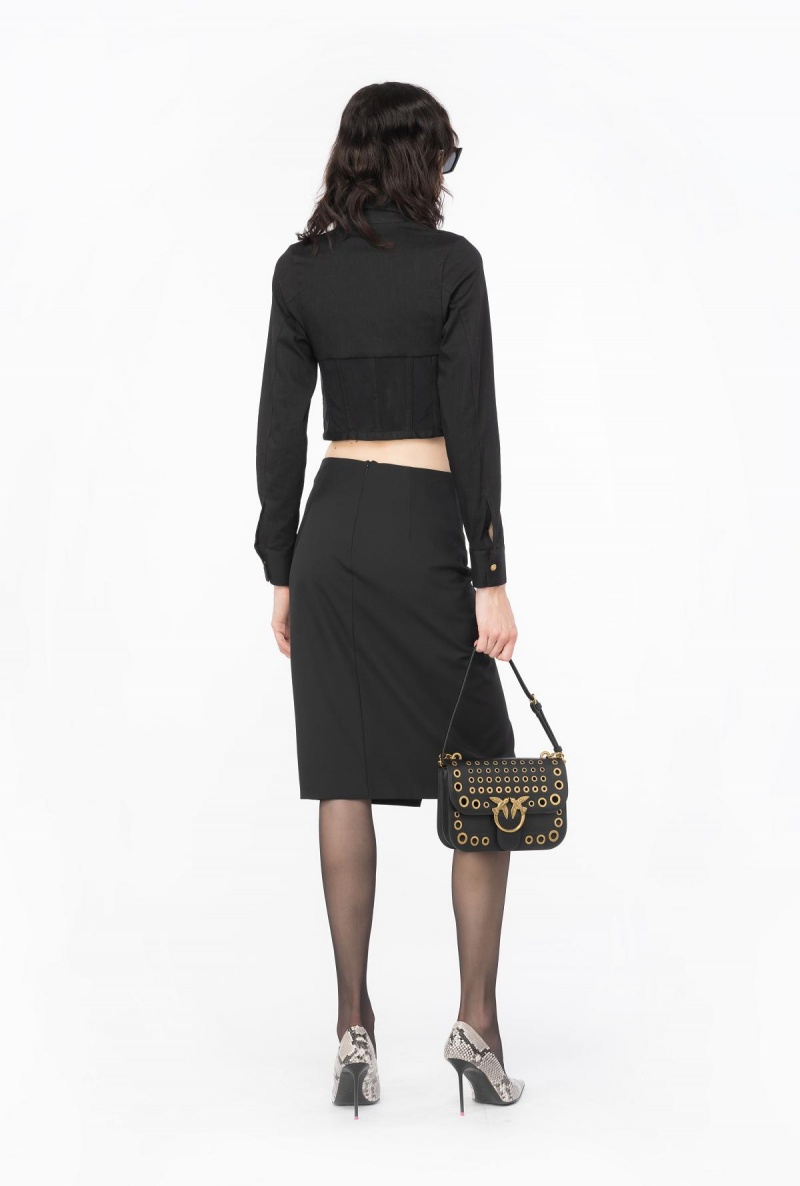 LIMO BLACK Pinko Calf-length skirt with piercing buckle | MYJZR72336